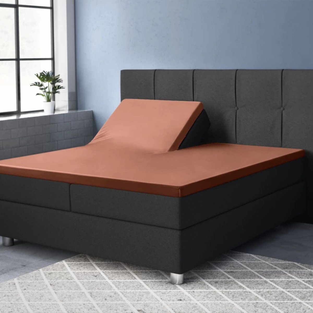 Primaviera Split-Topper Hoeslaken Katoen-Satijn -160×200 cm – Bruin - Afbeelding 4