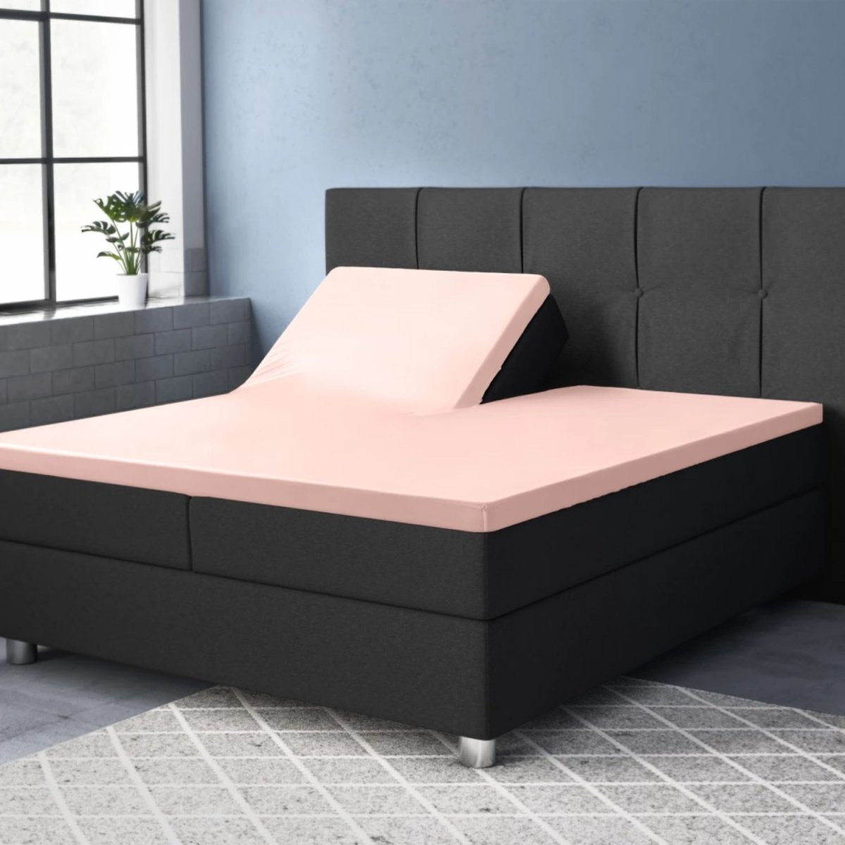 Primaviera Split-Topper Hoeslaken Katoen-Satijn -180×200 cm – Roze - Afbeelding 4