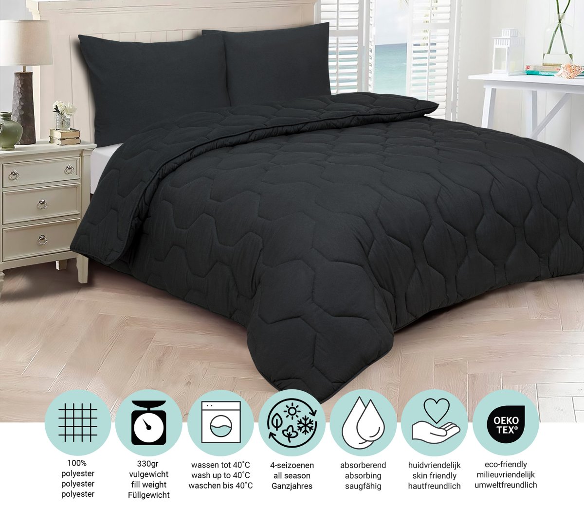 Dekbed 2 in 1 – Wasbaar dekbed zonder overtrek – 240×200 – zwart - Afbeelding 4