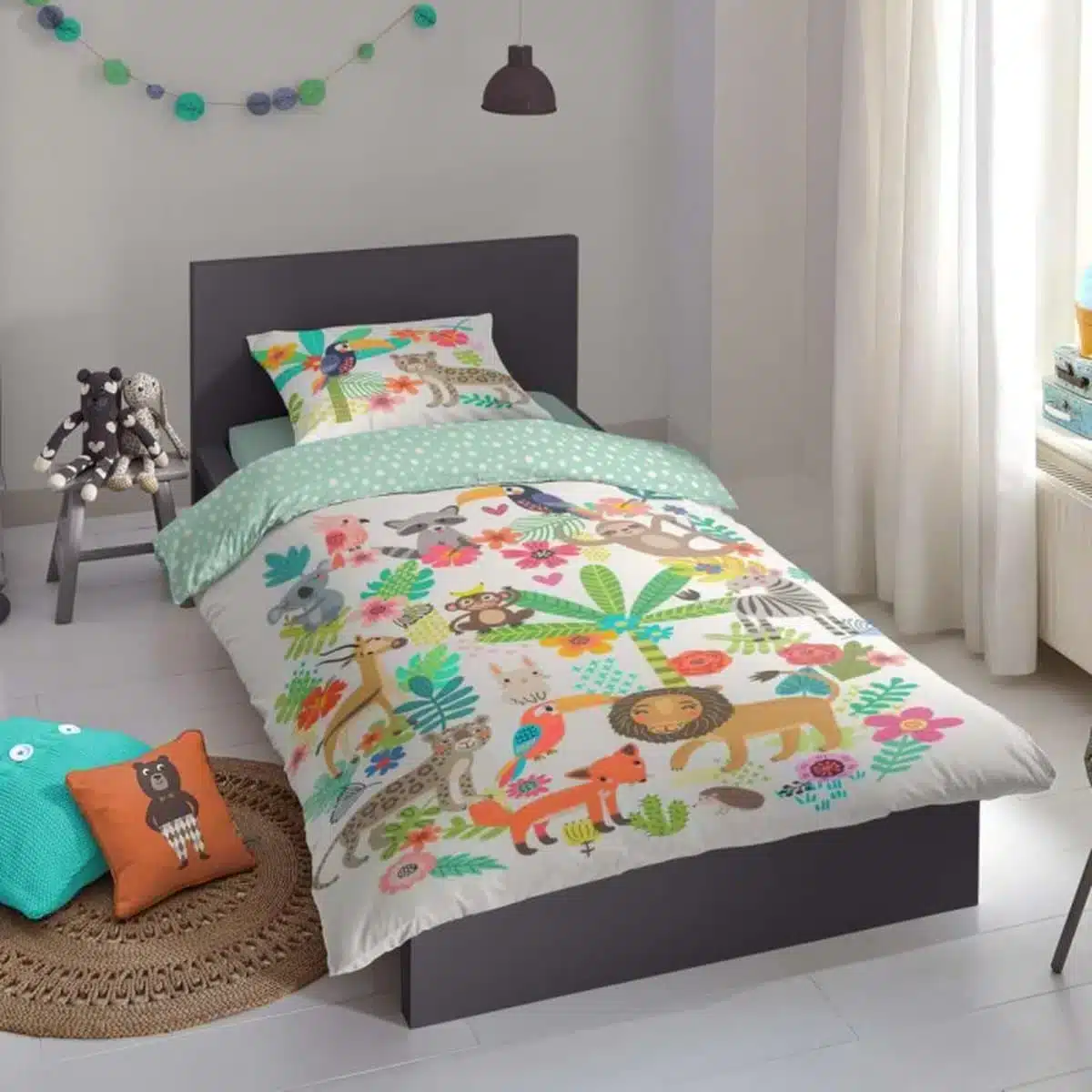 Good Morning Dekbedovertrek Kinderen Happy Tijger leeuw aapje 140×200/220 cm + 1 Kussensloop – 100% Zacht Katoen - Afbeelding 4