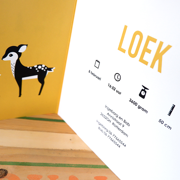 Geboortekaart Bosdieren | oker geel - Afbeelding 5