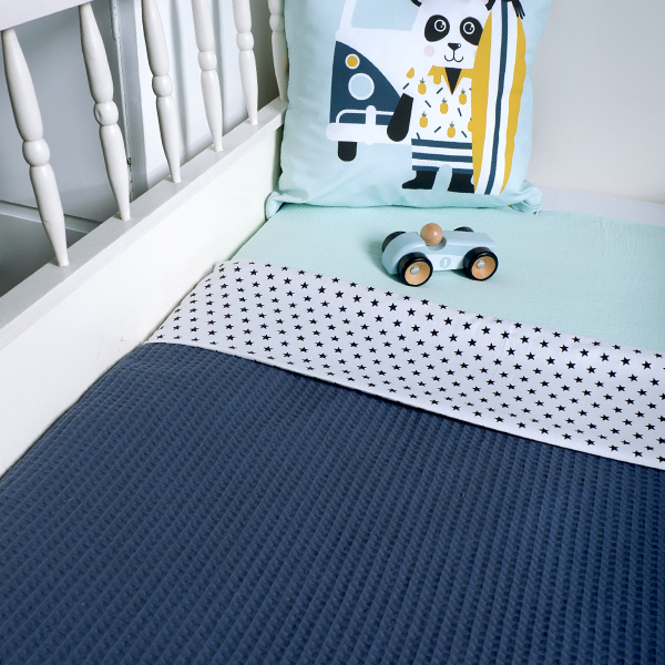 Ledikantdeken Babykamer ster zwart op wit | Wafelstof donker oud blauw - Afbeelding 2