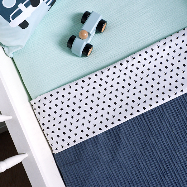 Ledikantdeken Babykamer ster zwart op wit | Wafelstof donker oud blauw - Afbeelding 3