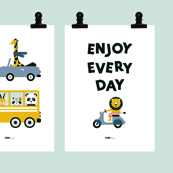 Poster Dieren Onderweg Enjoy Kinderkamer | wit - Afbeelding 2