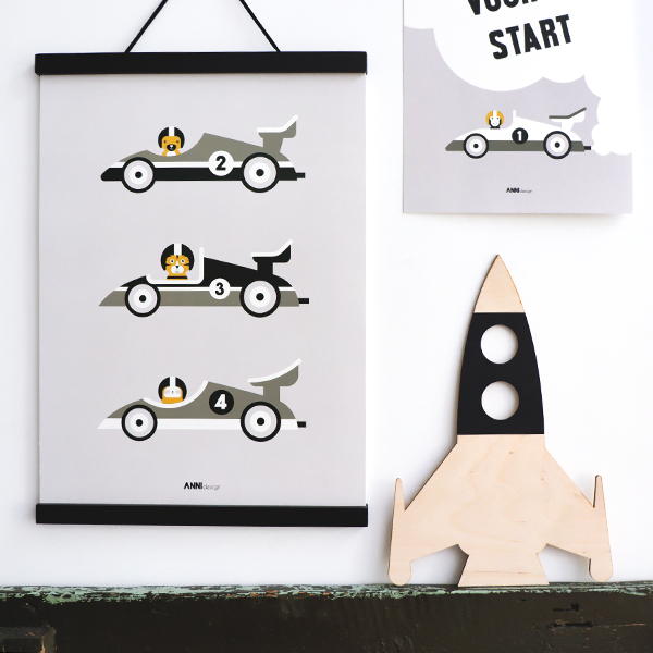 Poster Raceauto Kinderkamer | grijs - Afbeelding 2
