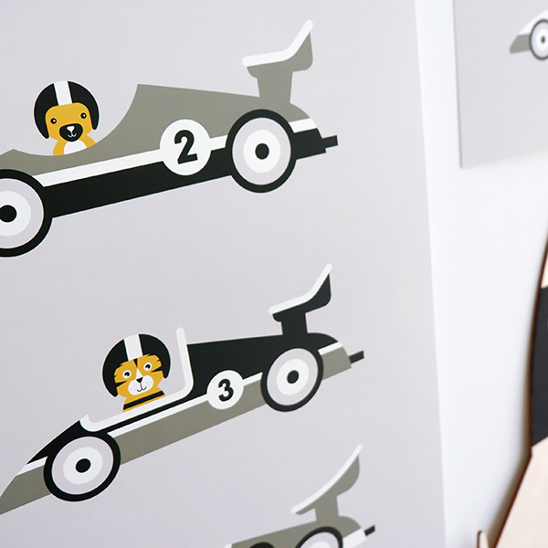 Poster Raceauto Kinderkamer | grijs - Afbeelding 3