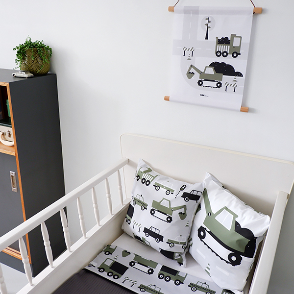 Textielposter Voertuigen | Graafmachine olijf groen - Afbeelding 4