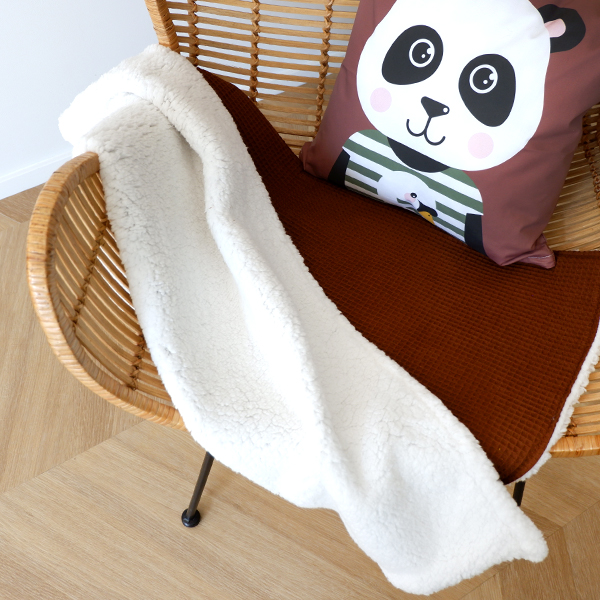 Teddydeken wit | wafelstof donker bruin - Afbeelding 2