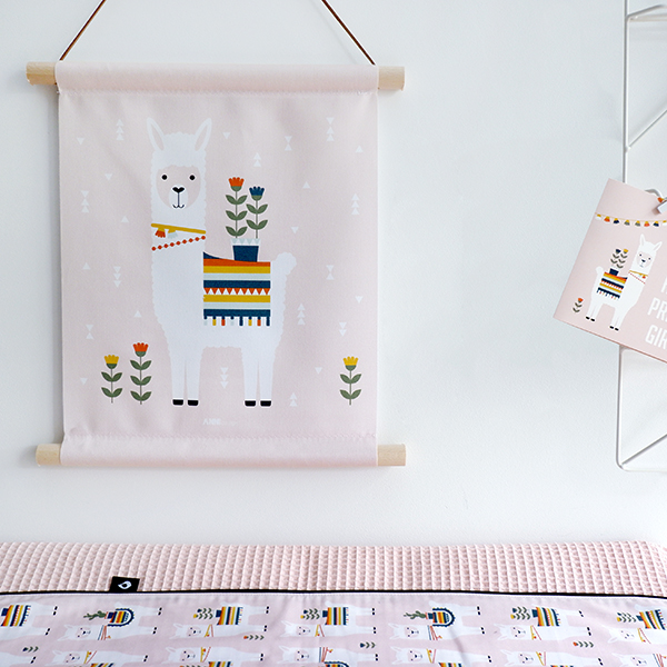 Textielposter Lama | roze - Afbeelding 2