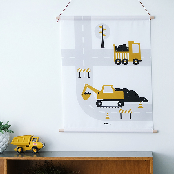 Textielposter Voertuigen | Graafmachine oker - Afbeelding 2
