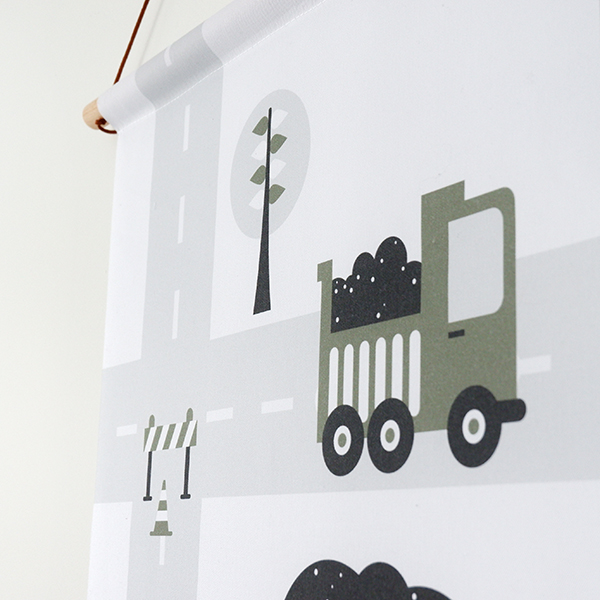 Textielposter Voertuigen | Graafmachine olijf groen - Afbeelding 3