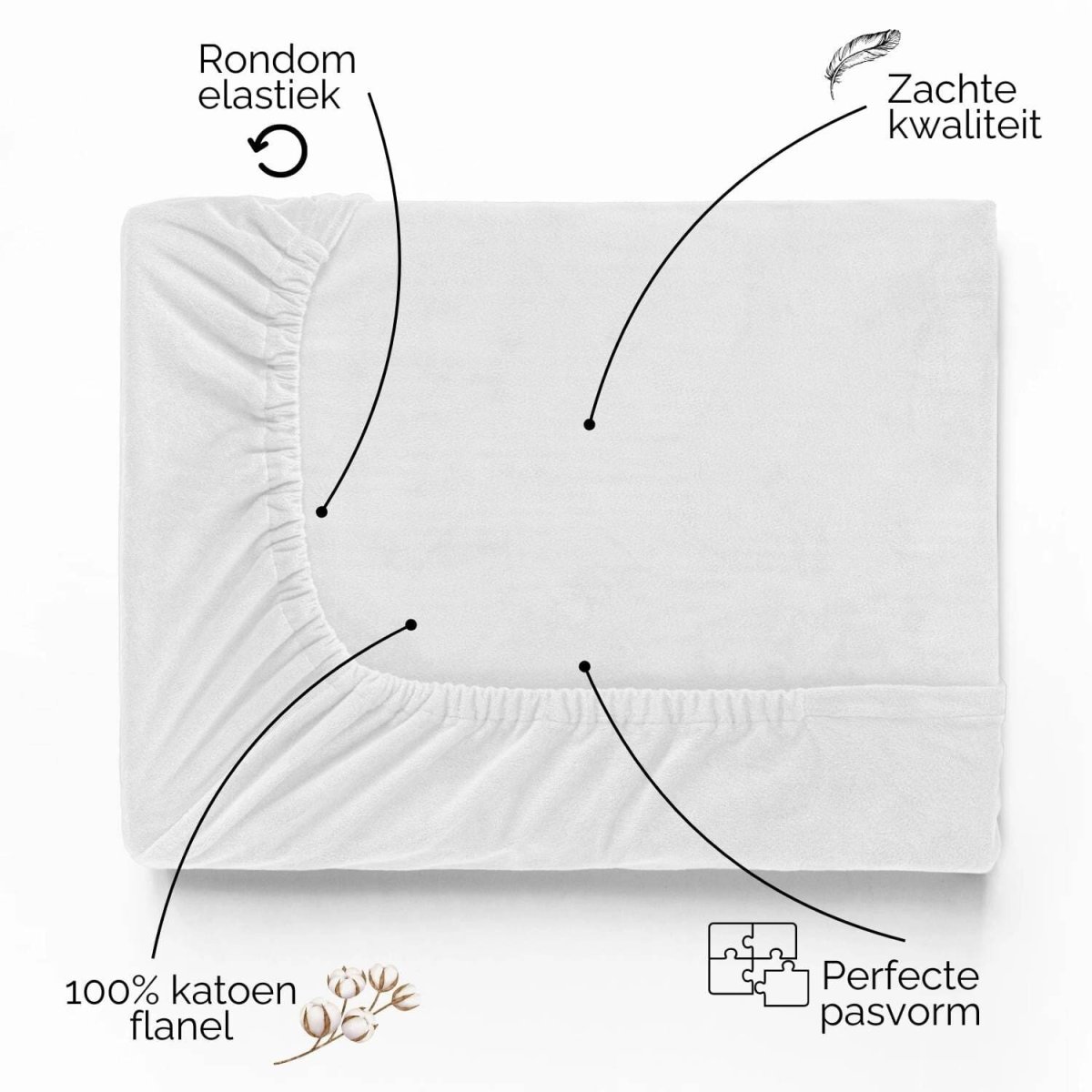 Droomtextiel Hoeslaken Flanel Wit – 200×200 cm - Afbeelding 4