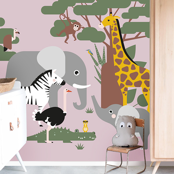 Behang Wildlife Kinderkamer | lila paars - Afbeelding 2
