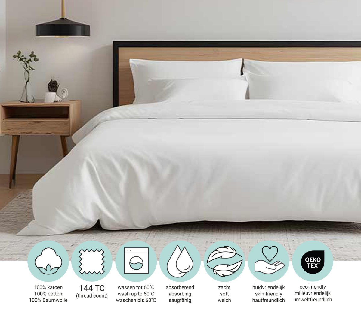 Dekbedovertrek Home – 100% natuurlijk katoen – 200×200/220 – roomwit - Afbeelding 6