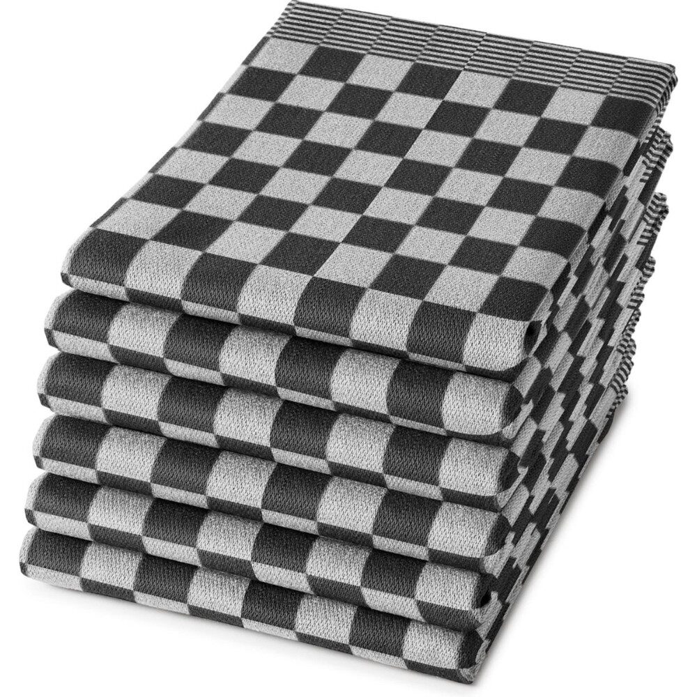 Droomtextiel Horeca Theedoeken Zwart Wit Geblokt – 6x Stuks - Afbeelding 2