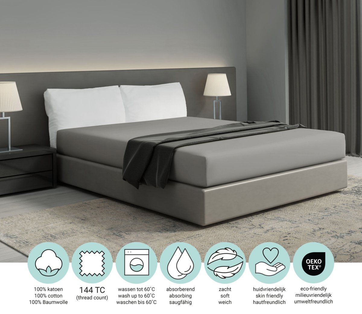 Hoeslaken Home – 100% natuurlijk katoen – 90×200 – grijs - Afbeelding 3