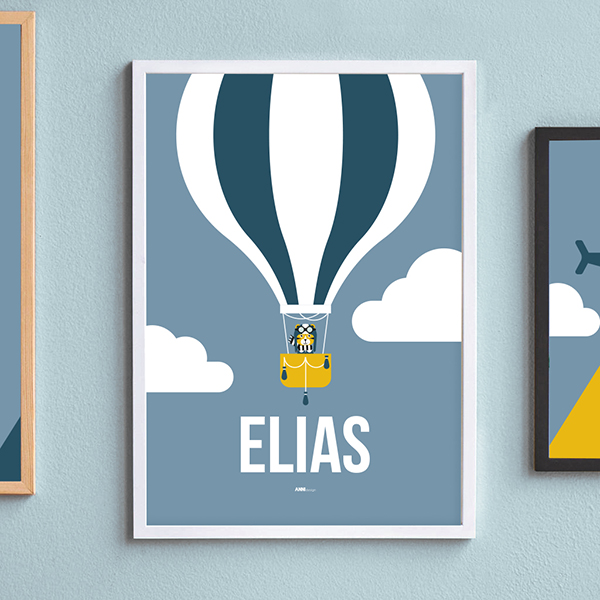 Poster XL Piloot Luchtballon met eigen naam | jeans blauw - Afbeelding 2