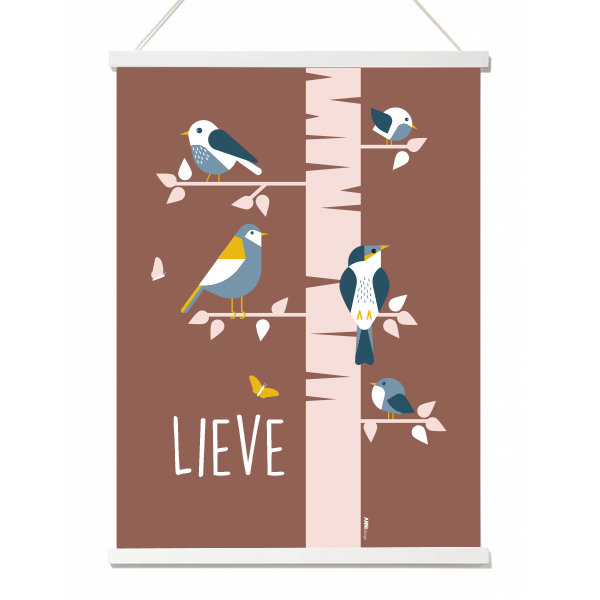 Poster XL Vogels in boom met eigen naam | terracotta bruin - Afbeelding 2