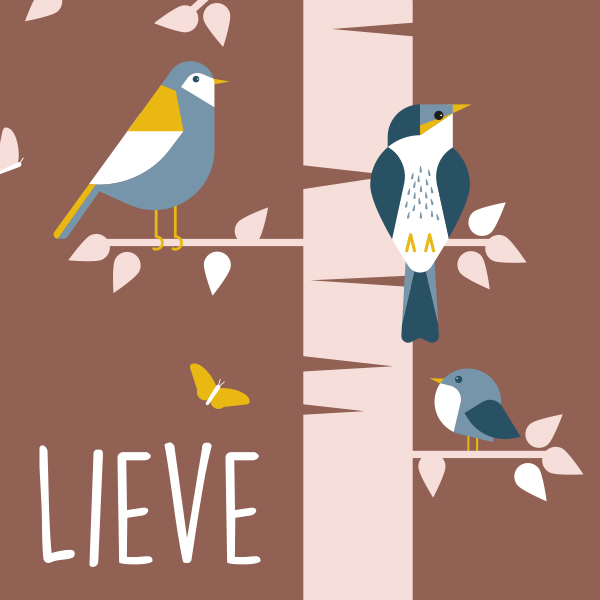 Poster XL Vogels in boom met eigen naam | terracotta bruin - Afbeelding 3