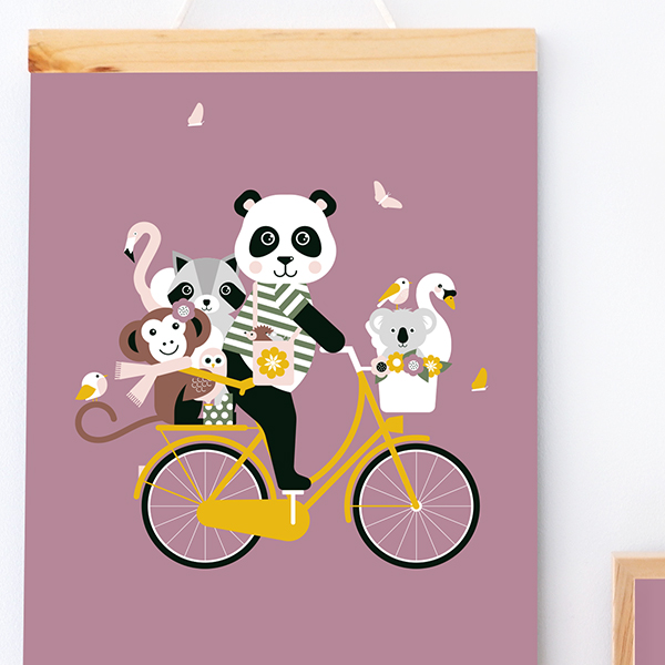 Poster Dieren op de Fiets Kinderkamer | oud paars - Afbeelding 3