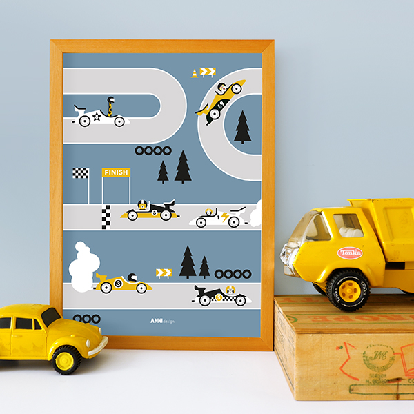 Poster Raceauto Circuit 2 Kinderkamer | jeans blauw - Afbeelding 2