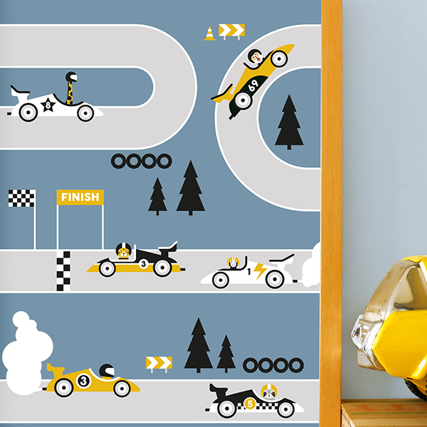 Poster Raceauto Circuit 2 Kinderkamer | jeans blauw - Afbeelding 3