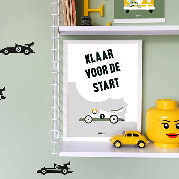 Poster Raceauto Start Kinderkamer | grijs - Afbeelding 2