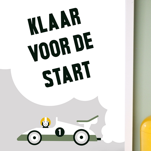 Poster Raceauto Start Kinderkamer | grijs - Afbeelding 3