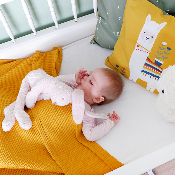 Ledikantdeken Babykamer Wafelstof | Basic oker geel - Afbeelding 2